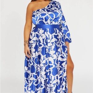 Elegant Blue and White One-Shoulder Dresse SPRING SUMMER VIBES MOTHERS DAY